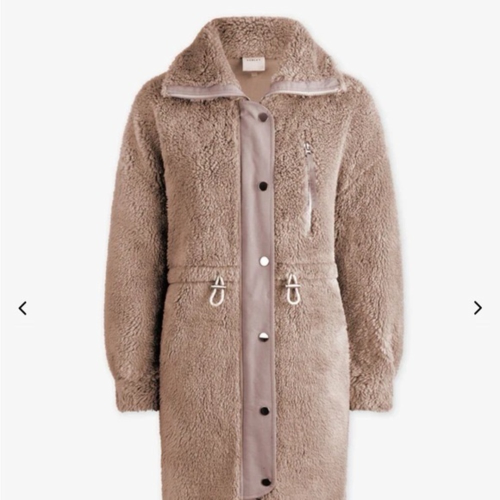 Varley Beige Teddy Coat with Button Detail